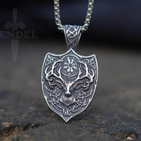 Load image into Gallery viewer, Viking Amulet Shield Buck Deer Pendant Necklace Stainless Steel MENDEL
