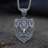 Load image into Gallery viewer, Viking Amulet Shield Buck Deer Pendant Necklace Stainless Steel MENDEL
