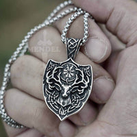 Load image into Gallery viewer, Viking Amulet Shield Buck Deer Pendant Necklace Stainless Steel MENDEL
