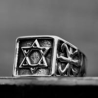 Load image into Gallery viewer, Gold Mens Hexagram Star of David Ring
