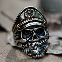 Load image into Gallery viewer, Gothic Mens Bearded Captain Biker Skull Ring Stainless Steel
