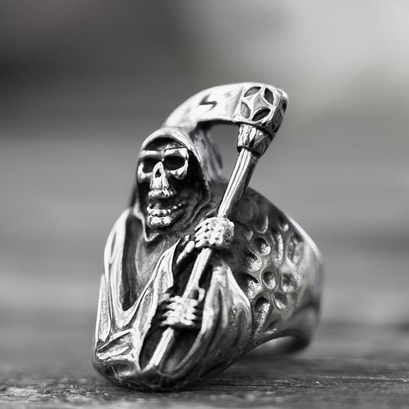 Gothic Mens Grim Reaper Biker Skull Ring For Sale Stainless Steel