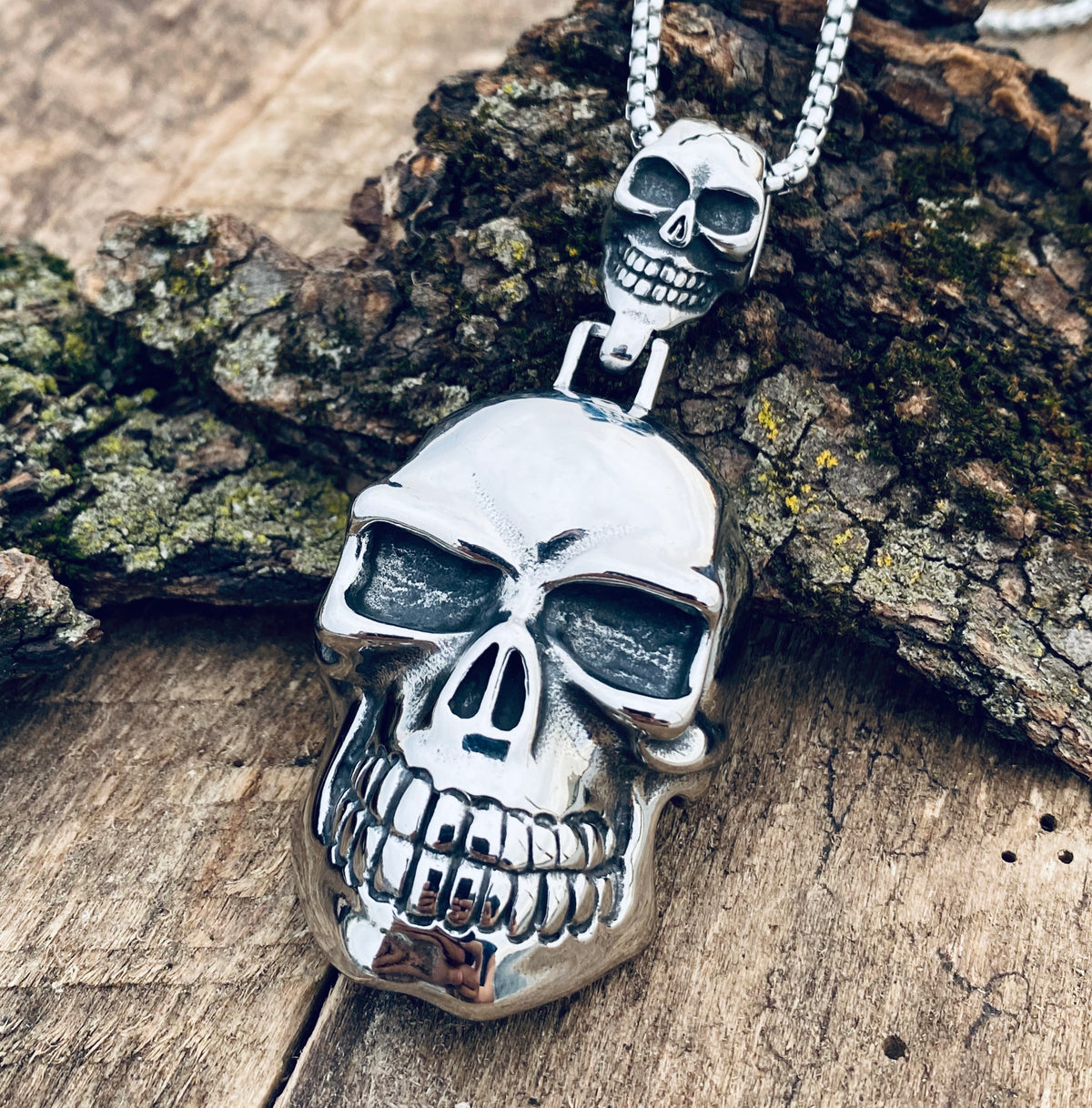 Large Gothic Mens Skull Pendant Necklace Stainless Steel