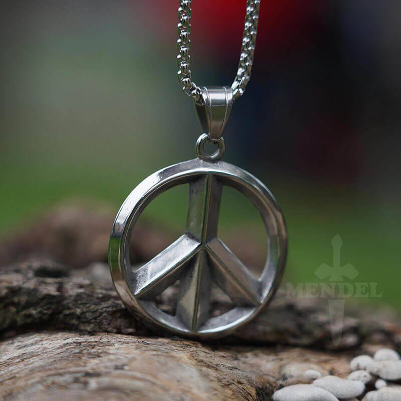 Large Mens Peace Sign Pendant Necklace Jewelry Stainless Steel