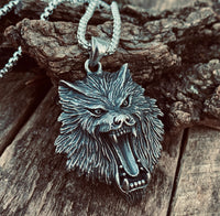 Load image into Gallery viewer, Mens Viking Fenrir Wolf Head Pendant Necklace
