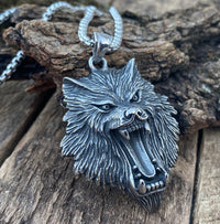 Load image into Gallery viewer, Mens Viking Fenrir Wolf Head Pendant Necklace
