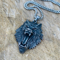 Load image into Gallery viewer, Mens Viking Fenrir Wolf Head Pendant Necklace
