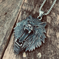 Load image into Gallery viewer, Mens Viking Fenrir Wolf Head Pendant Necklace
