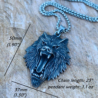 Load image into Gallery viewer, Mens Viking Fenrir Wolf Head Pendant Necklace
