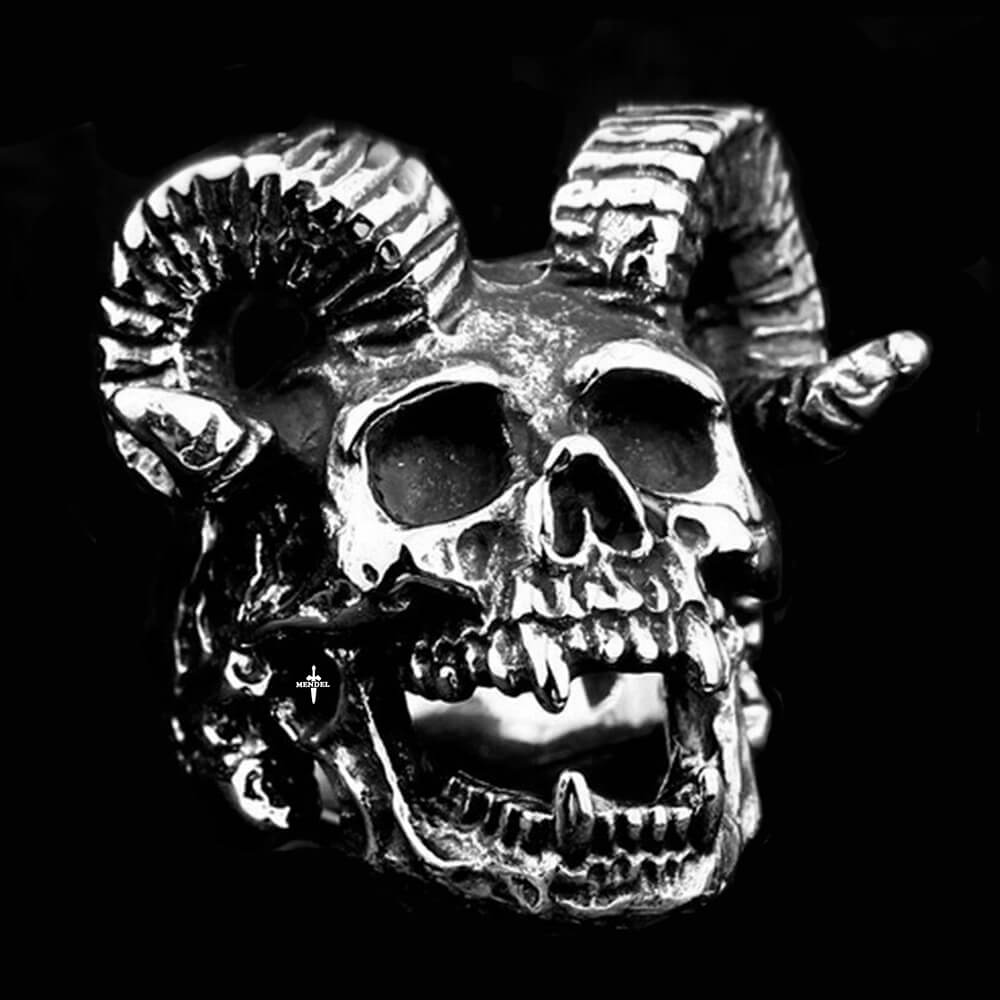 MENDEL Gothic Mens Biker Horned Devil Skull Ring for Sale Men Stainless Steel