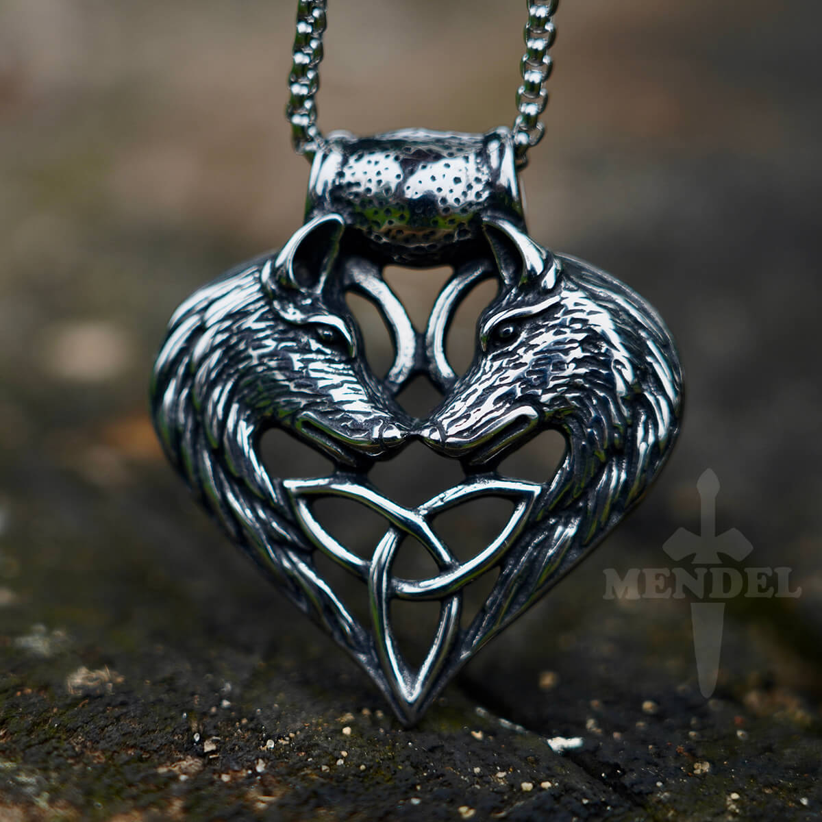 Celtic Wolf Heart Necklace Large Celtic Wolf Heart Triquetra