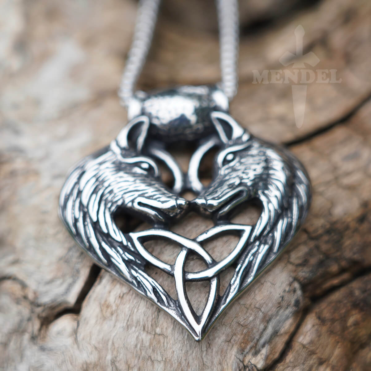 Large Celtic Wolf Heart Triquetra Trinity Knot Sale Pendant Necklace MENDEL