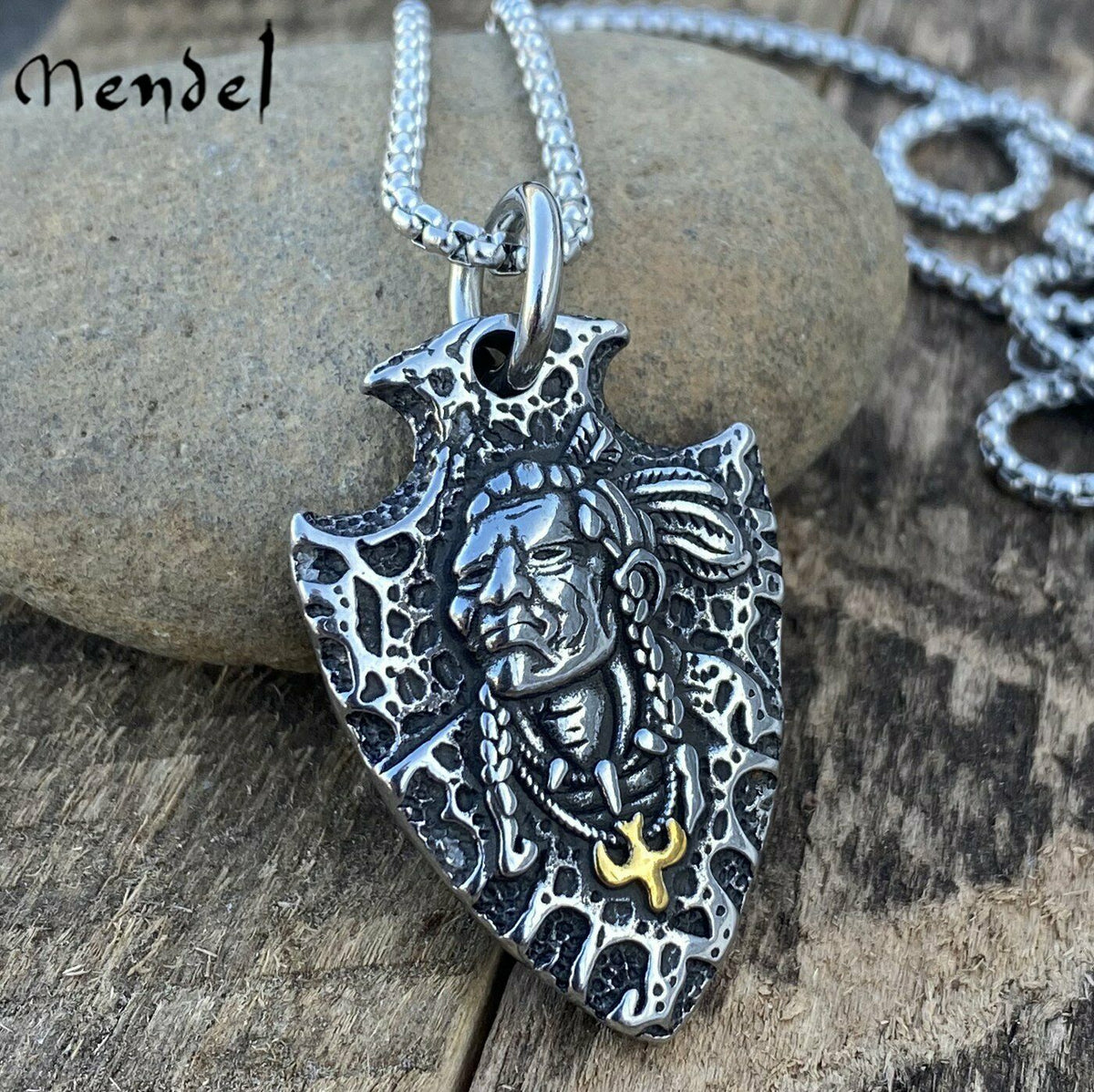 Mens Native American Indian Chief Pendant Necklace