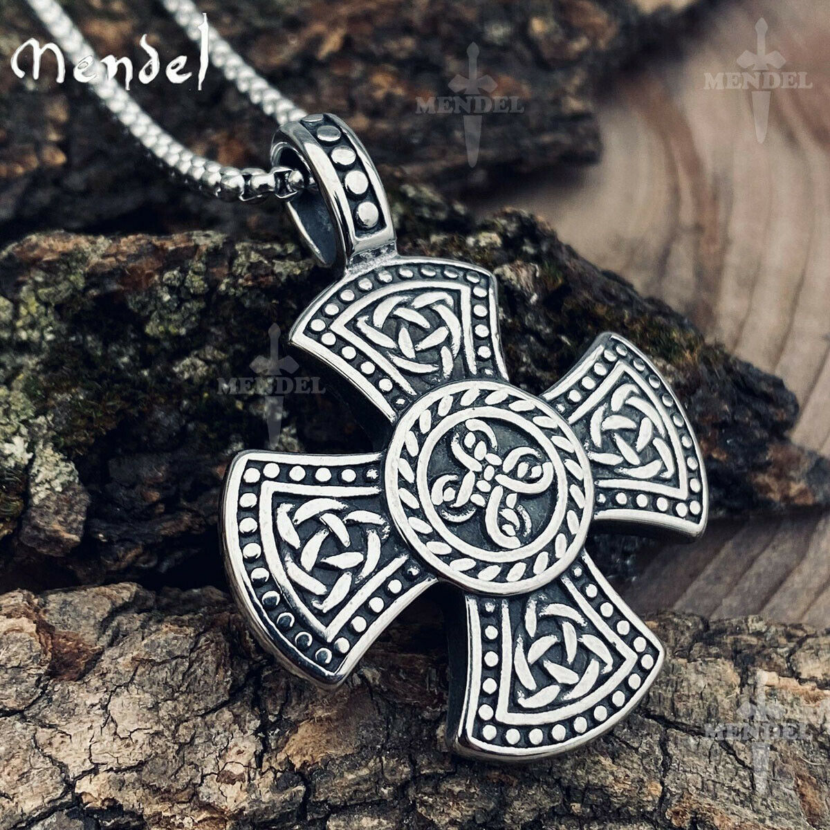 Mens Celtic Trinity Knot Triquetra Cross Pendant Necklace