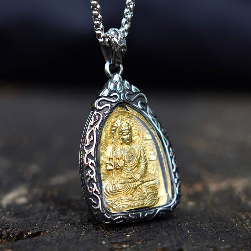 18K Gold Plated Tibetan Buddha Buddhist Amulet Pendant Necklace
