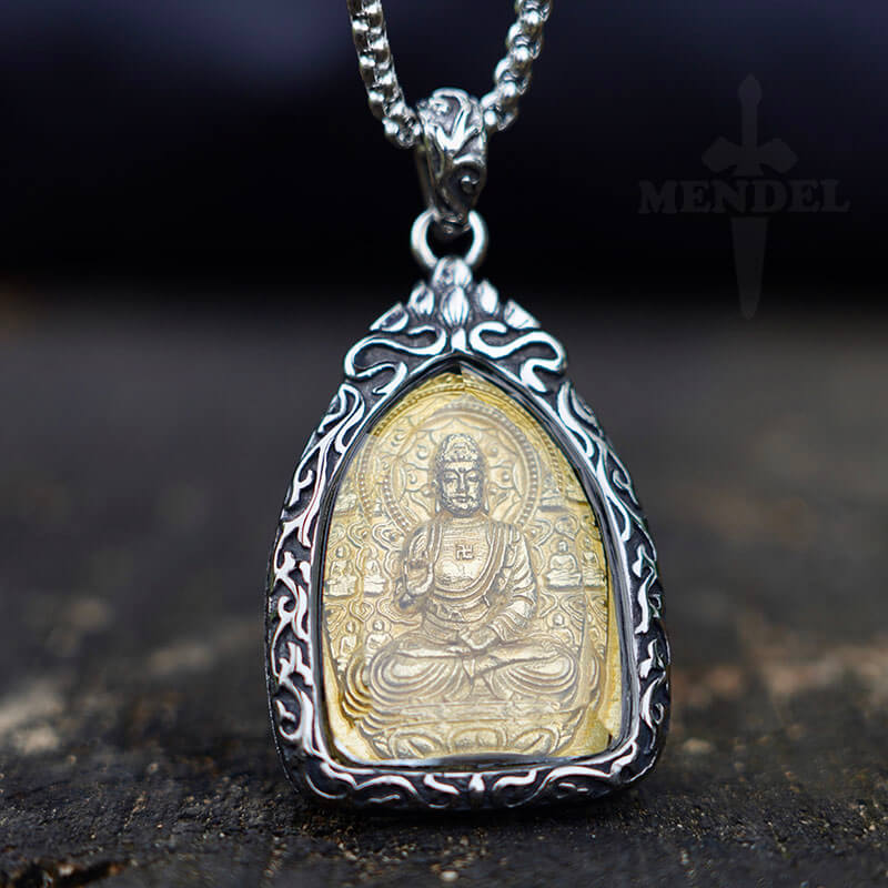 Mens 18K Gold Plated Tibetan Buddha Buddhist Amulet Pendant Necklace MENDEL