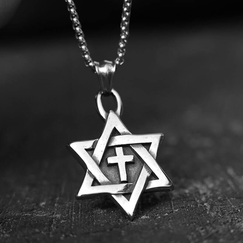 6 Point Star of David Cross Pendant Necklace