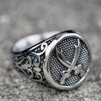 Load image into Gallery viewer, Mens Arabic Islamic Muslim Zulfiqar Crossed Sword Ring Stainless Steel

