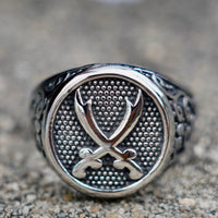 Load image into Gallery viewer, Mens Arabic Islamic Muslim Zulfiqar Crossed Sword Ring Stainless Steel
