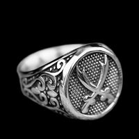 Load image into Gallery viewer, Mens Arabic Islamic Muslim Zulfiqar Crossed Sword Ring Stainless Steel
