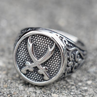 Load image into Gallery viewer, Mens Arabic Islamic Muslim Zulfiqar Crossed Sword Ring Stainless Steel
