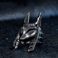 Load image into Gallery viewer, Mens Egyptian Gold Black Anubis Ring Stainless Steel
