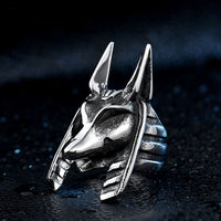 Load image into Gallery viewer, Mens Egyptian Gold Black Anubis Ring Stainless Steel
