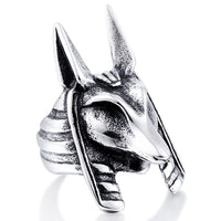 Load image into Gallery viewer, Mens Egyptian Gold Black Anubis Ring Stainless Steel
