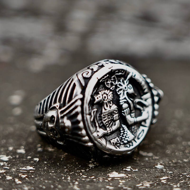 Mens Egyptian Horus & Anubis Ring Stainless Steel Jewelry For Sale