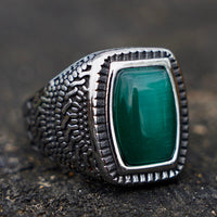 Load image into Gallery viewer, Mens Faux Green Cat&#39;s Eye Stone Bold Ring
