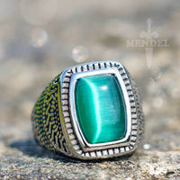 Load image into Gallery viewer, Mens Faux Green Cat&#39;s Eye Stone Bold Ring
