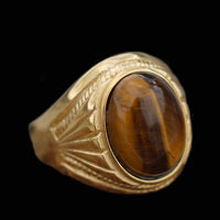 Load image into Gallery viewer, Mens Genuine Real Tiger Eye Stone Ring Gold
