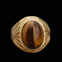 Load image into Gallery viewer, Mens Genuine Real Tiger Eye Stone Ring Gold

