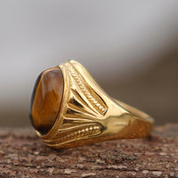Load image into Gallery viewer, Mens Genuine Real Tiger Eye Stone Ring Gold
