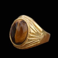 Load image into Gallery viewer, Mens Genuine Real Tiger Eye Stone Ring Gold
