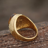 Load image into Gallery viewer, Mens Genuine Real Tiger Eye Stone Ring Gold
