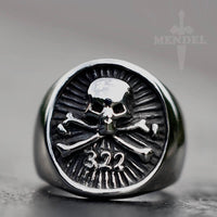 MENDEL Mens Secret Society 322 Skull And Bones Ring Stainless Steel Size  7-14