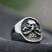 MENDEL Mens Secret Society 322 Skull And Bones Ring Stainless Steel Size  7-14