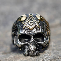 Load image into Gallery viewer, Mens Gothic Gold Masonic Skull Ring Stainless Steel for Sale MENDEL
