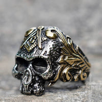 Load image into Gallery viewer, Mens Gothic Gold Masonic Skull Ring Stainless Steel for Sale MENDEL
