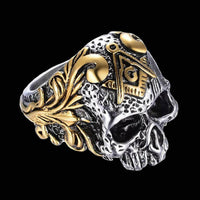 Load image into Gallery viewer, Mens Gothic Gold Masonic Skull Ring Stainless Steel for Sale MENDEL
