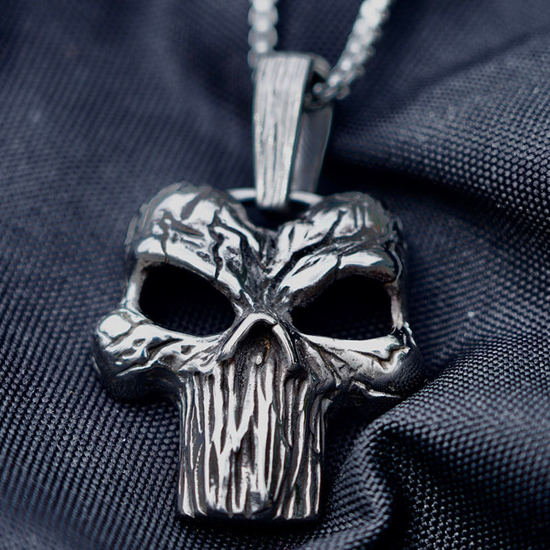 Mens Punisher Skull Pendant Necklace Stainless Steel