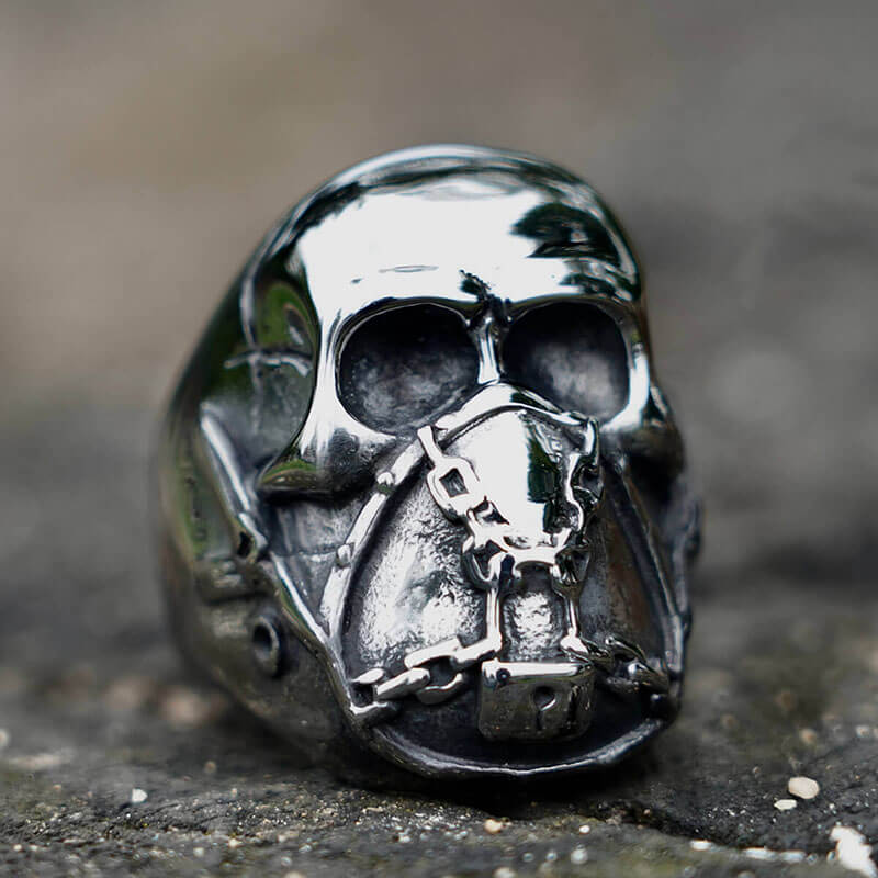 Mens Gothic Biker Mask Skull Ring