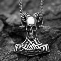 Load image into Gallery viewer, Mens Gothic Viking Biker Horned Ram Skull Valknut Pendant Necklace For Sale
