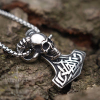 Load image into Gallery viewer, Mens Gothic Viking Biker Horned Ram Skull Valknut Pendant Necklace For Sale
