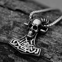 Load image into Gallery viewer, Mens Gothic Viking Biker Horned Ram Skull Valknut Pendant Necklace For Sale
