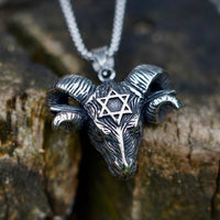 Mens Pagan Hexagram Ram Head Pendant Necklace Stainless Steel
