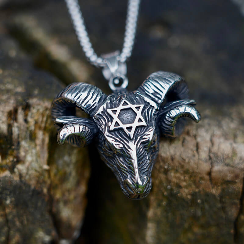 Hexagram Ram Head Pagan Pendant Necklace
