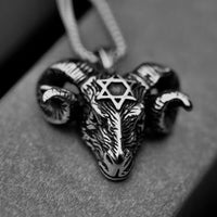 Load image into Gallery viewer, Hexagram Ram Head Pagan Pendant Necklace
