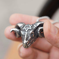 Load image into Gallery viewer, Hexagram Ram Head Pagan Pendant Necklace
